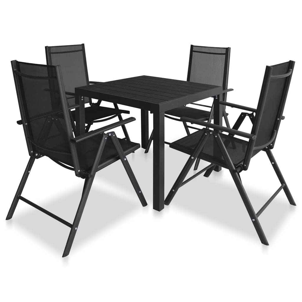 vidaXL Patio Dining Set 5 Piece, Patio Dining Table Set with Folding Armchairs, Outdoor Furniture Set for Garden Balcony, Aluminum and WPC Black