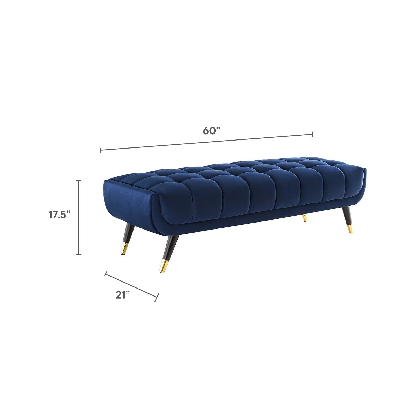 Modway Eei-4241 Adept 60&quot; Performance Velvet Bench In Midnight Blue, 60 Inches