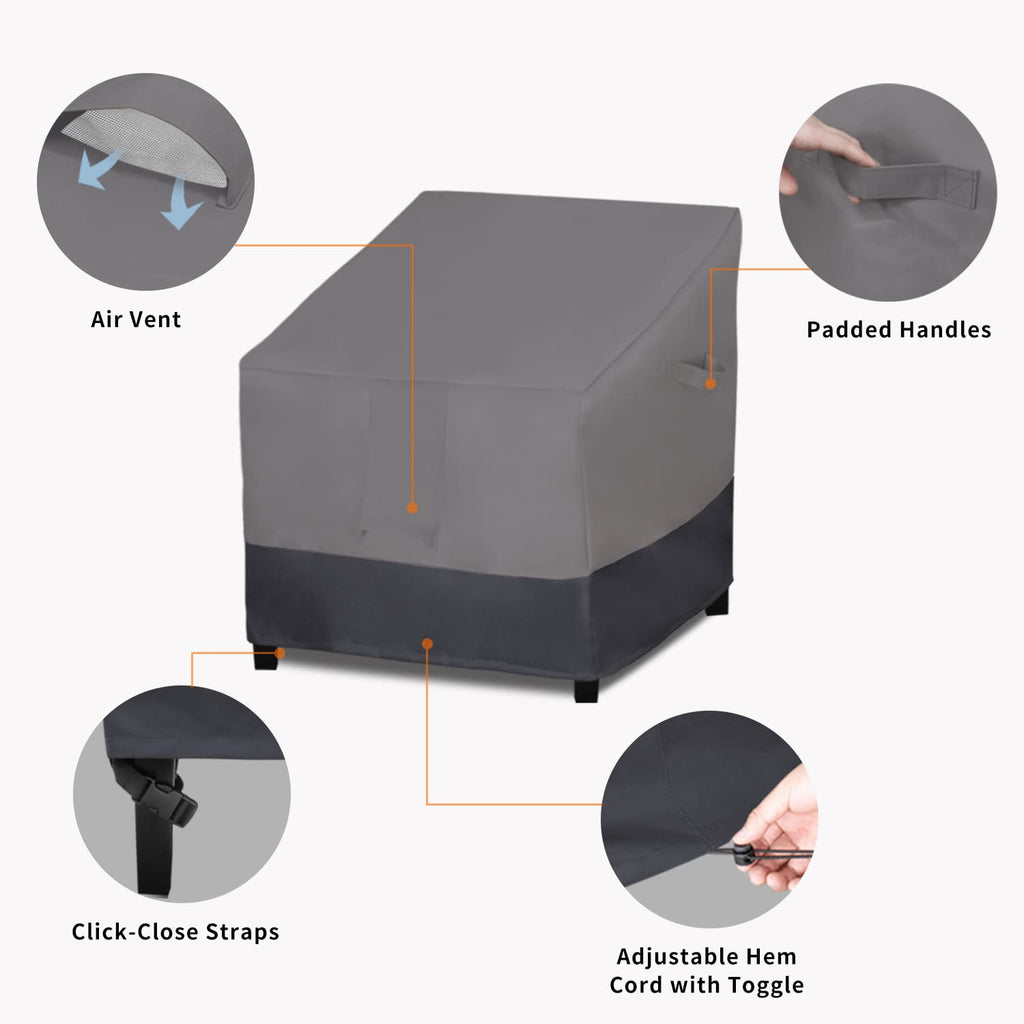 Easy-Going Waterproof Outdoor Lounge Chair Cover, Heavy Duty Patio Couch Cover, Windproof Outdoor Furniture Cover With Air Vent (2 Pack-32Wx37Dx31H Inch, Gray/Dark Gray)