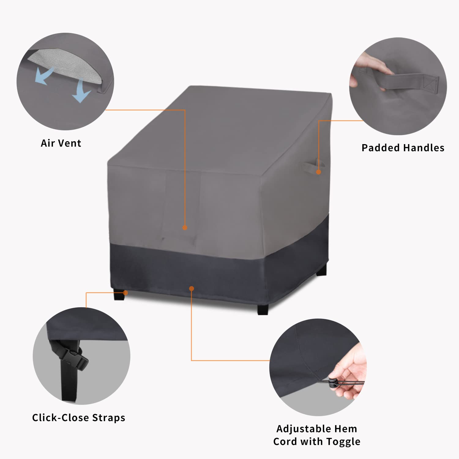 Easy-Going Waterproof Deep Seat Outdoor Lounge Chair Cover, Heavy Duty Patio Couch Cover, Windproof Outdoor Furniture Cover With Air Vent (2 Pack-33.5Wx40Dx36H Inch, Gray/Dark Gray)