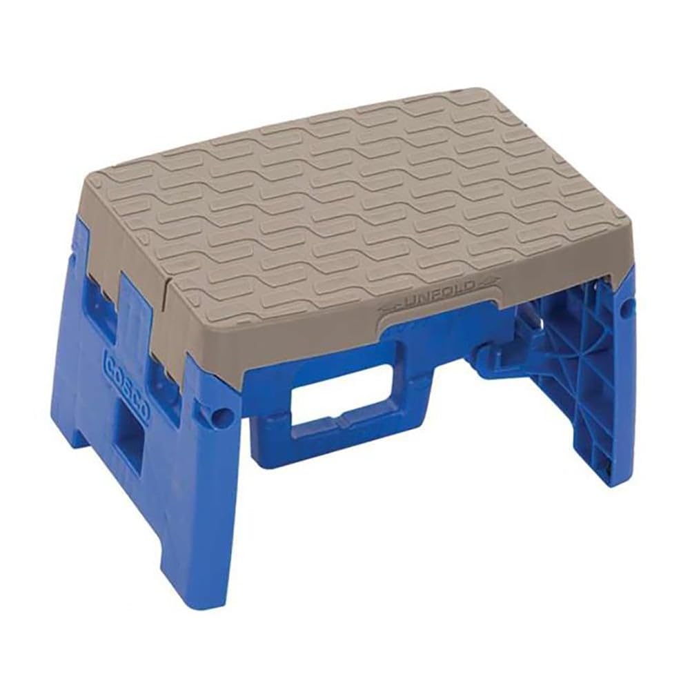 Cosco 11903Bgr1E One-Step Folding Step Stool, 300 Lb, 8 1/2' Working Height, Blue/Gray