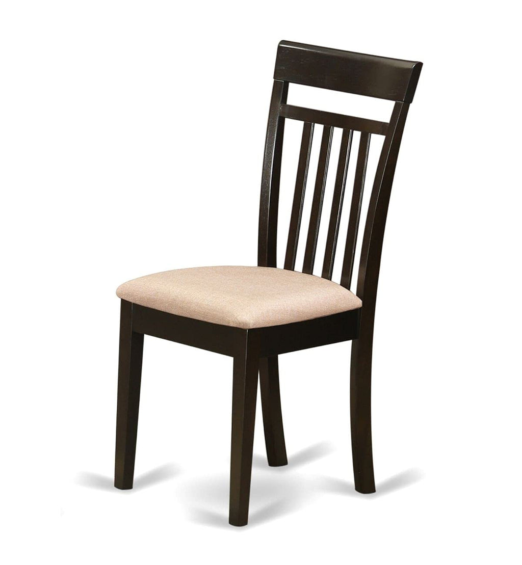 East West Furniture Capri Dining Room Linen Fabric Upholstered Solid Wood Chairs, Set of 2, Cappuccino
