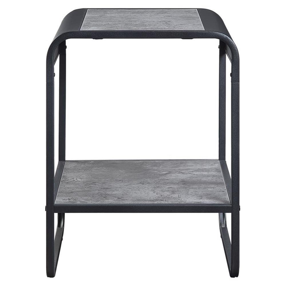 Acme Raziela Wooden End Table with Shelf in Concrete Gray and Black