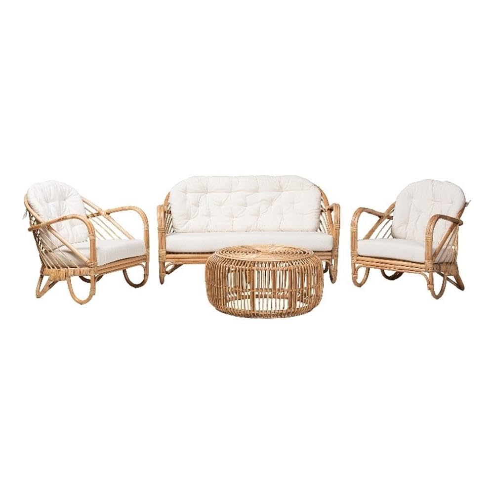 Baxton Studio Aliane Modern Bohemian Natural Brown Antique Rattan 4-Piece Living Room Set