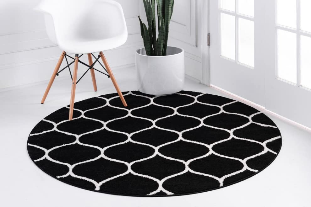 Unique Loom Trellis Frieze Collection Area Rug - Rounded (5' 1'' Round Black/Ivory)