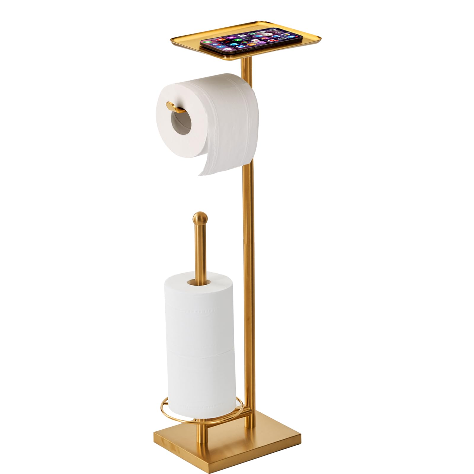 Sfemn Toilet Paper Holder with Tray at The Top, Heavy-Weighted Base No Wobbly, Freestanding Toilet Paper Rolls Stand, Hold Extra