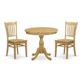 East West Furniture AMGR3-OAK-W 3 Piece Dining Table Set for Small Spaces Contains a Round Kitchen Table with Pedestal and 2 Din