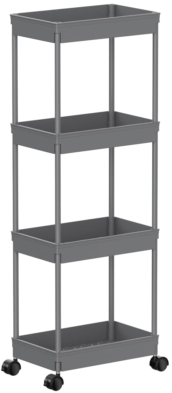 Sooyee 4 Tier Wide Storage Cart Mobile Shelving Unit Organizer Slide Out Storage Rolling Utility Cart Tower Rack for Kitchen Bat