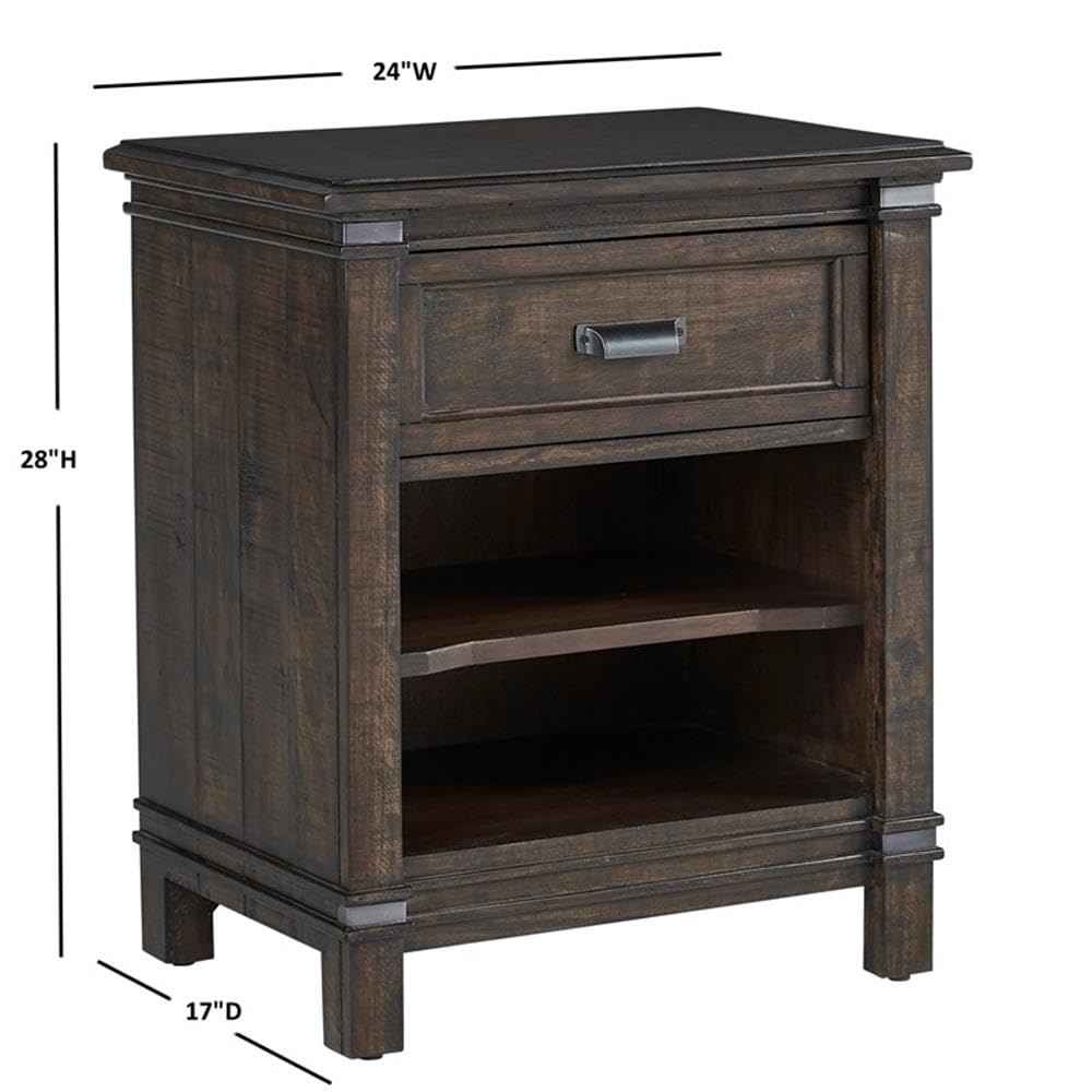 American Woodcrafters Farmwood 1-Drawer Rustic Brown Wood Nightstand