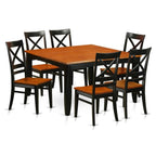 East West Furniture PFQU7-BCH-W 7 Piece Dining Room Table Set Consist of a Square Wooden Table with Butterfly Leaf and 6 Kitchen Dining Chairs, 54x54 Inch, Black & Cherry