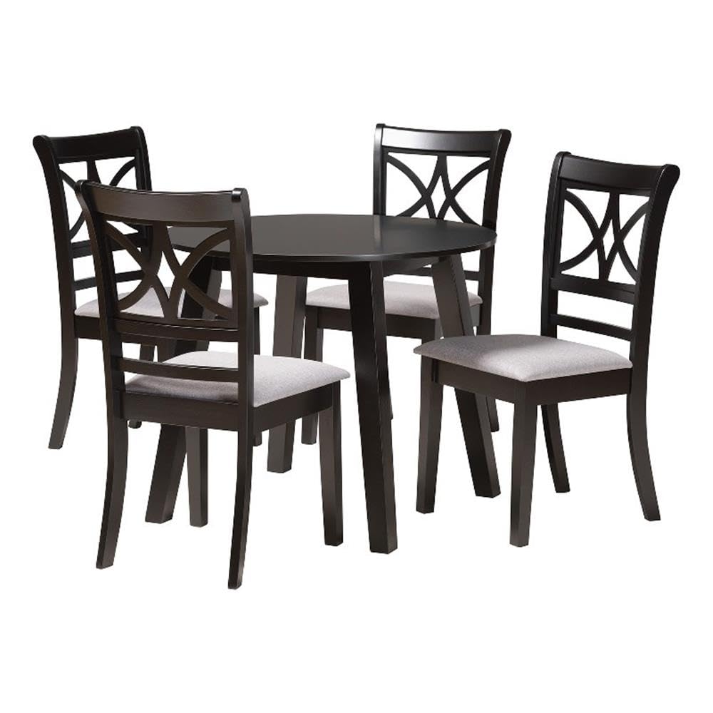 Baxton Studio Brooke Modern Grey Fabric and Dark Brown Finished Wood 5-Piece Dining Set