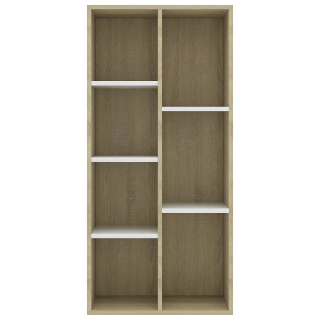 vidaXL Book Cabinet, Open Shelf Bookcase, Wall Bookshelf for Living Room, Shelving Unit, Scandinavian, White and Sonoma Oak Engineered Wood