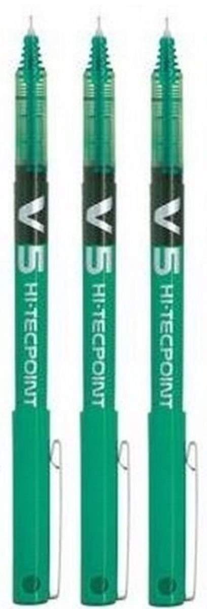 Pilot Bx V5 Green Hi-Tecpoint Extra Fine Rollerball Pen 0.5Mm Nib Tip 0.3Mm Line Width (Pack Of 3)