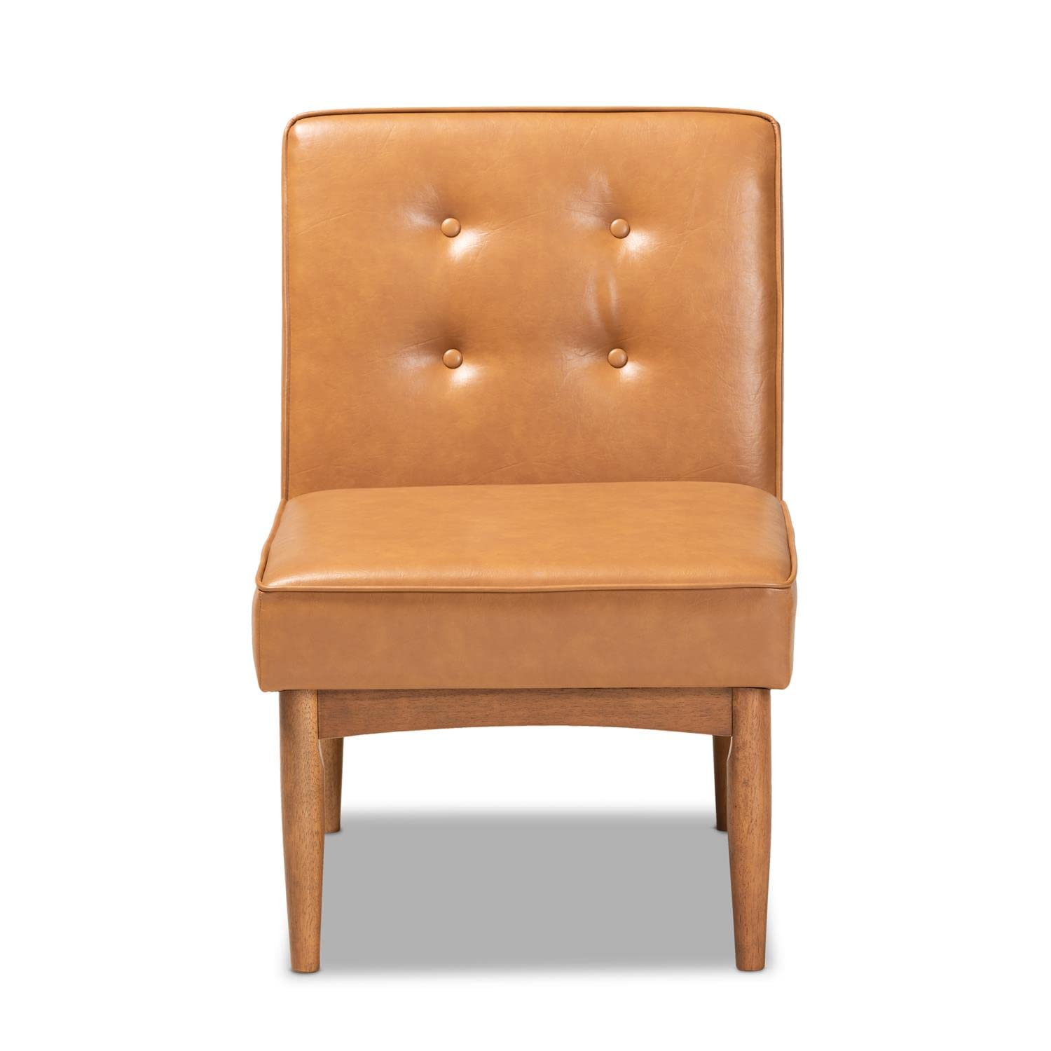 Baxton Studio Arvid Mid-Century Modern Tan Faux Leather Upholstered and Walnut Brown Finished Wood Dining Chair