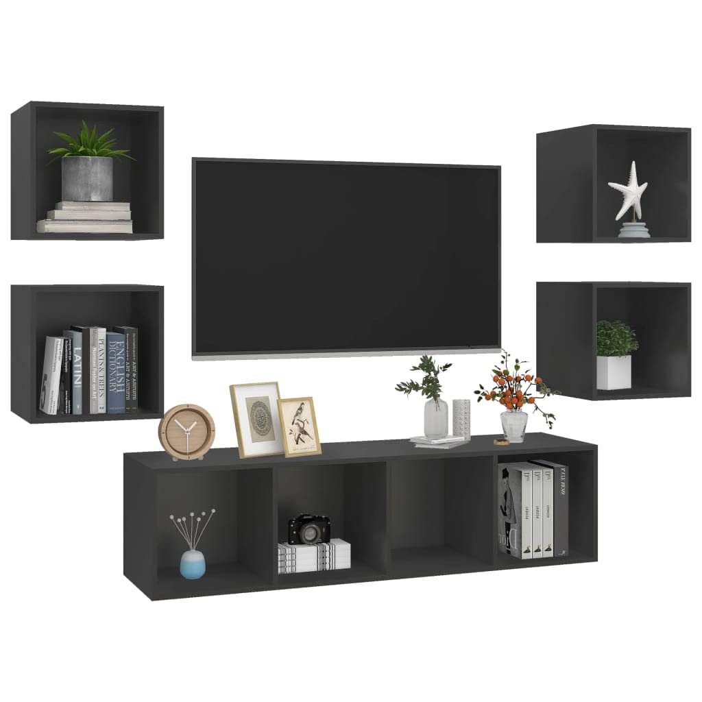vidaXL TV Stand Set 5 Piece, TV Unit for Living Room, Sideboard with Storage, Media Unit Cupboard, Modern Scandinavian Style, Gray Engineered Wood