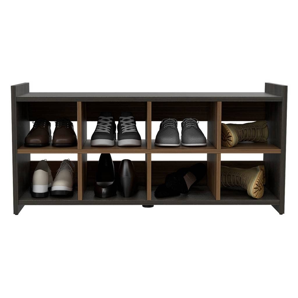 HomeRoots Espresso - Mahogany Modern Espresso and Mahogany Eight Pair Shoe Rack Storage Unit