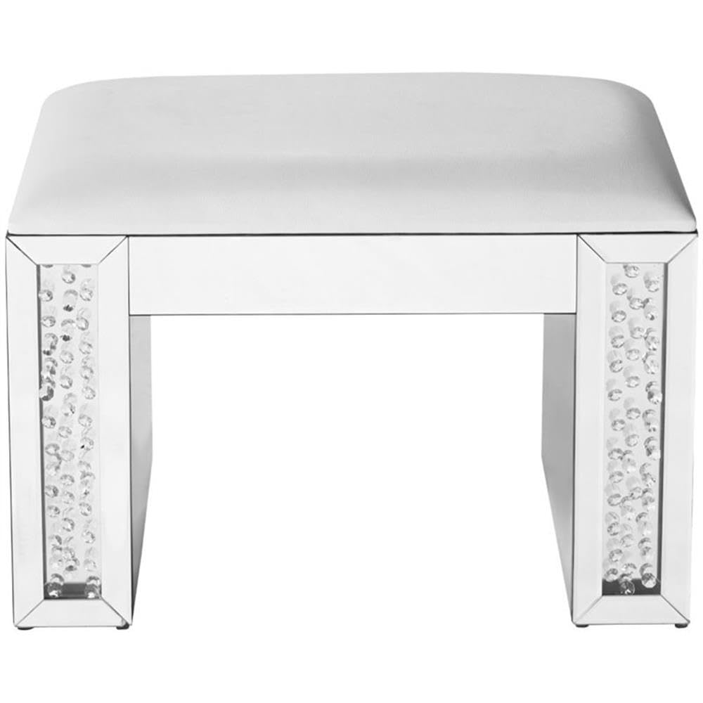 Elegant Decor Modern 26&quot; Clear Crystal Mirrored Leather Vanity Stool