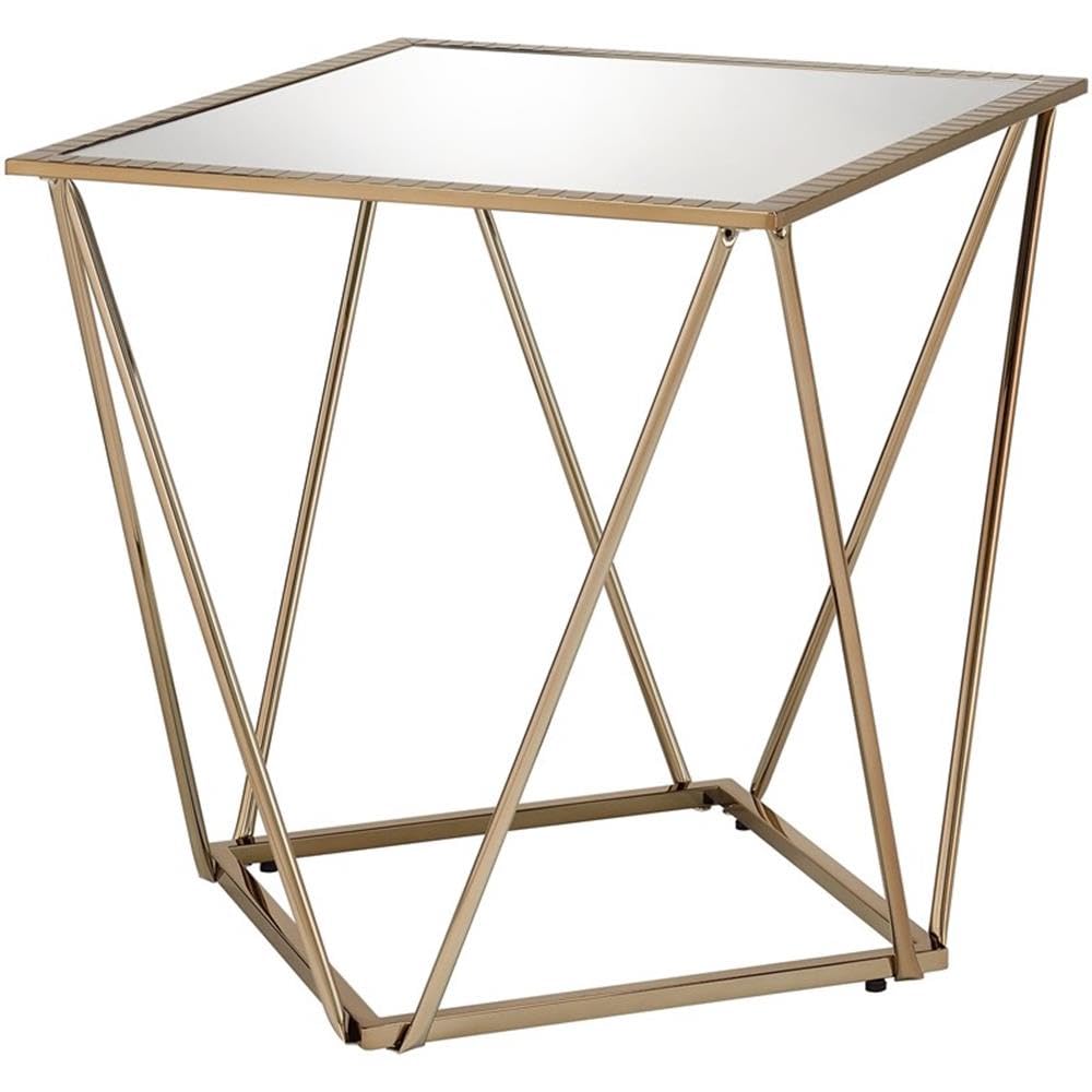 Acme Fogya Square Glass Top End Table In Mirrored And Champagne Gold