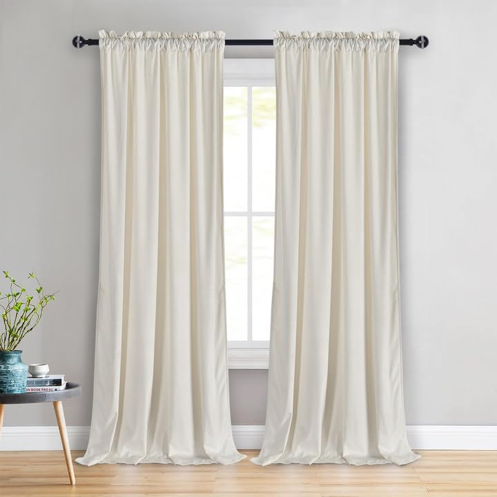 Jiuzhen Ivory Velvet Curtains 108 Inches For Living Room - Thermal Insualted Room Darkening Rod Pocket Thick Velvet Window Drape
