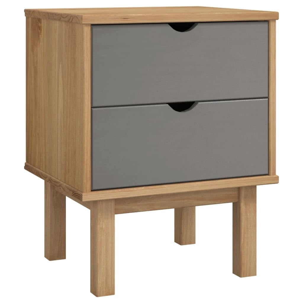 vidaXL Solid Wood Pine Bedside Cabinet - OTTA Range Brown & Gray Color with Two Drawers, Easy to Assemble Ideal for Bedroom or Living Room.