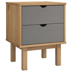 vidaXL Solid Wood Pine Bedside Cabinet - OTTA Range Brown & Gray Color with Two Drawers, Easy to Assemble Ideal for Bedroom or Living Room.