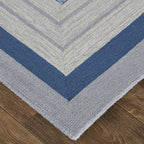 HomeRoots 515048 9 x 12 ft. Blue Ivory & Gray Wool Striped Hand Tufted Handmade Rectangle Area Rug