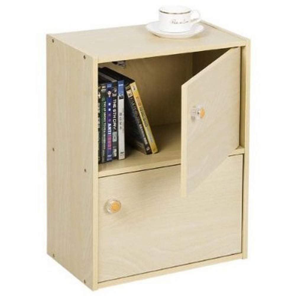 Furinno Pasir 2 Tier Bookcase with 2 Door/Round Handle, Steam Beech