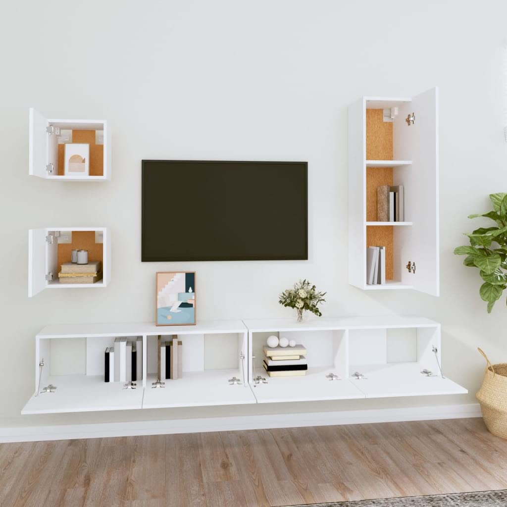 vidaXL TV Cabinet Set 5 Piece Home Bedroom Living Room Entertainment Center Console HiFi Cabinet TV Stand Media Unit Furniture White Engineered Wood