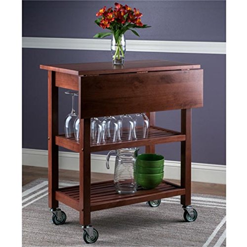 Rustic Walnut Kitchen Cart with Drop Leaf, Shelves, and Drawers - Sturdy and Functional Design - Professional-Grade Casters - Easy Assembly - 28.2' W x 23.6' D x 33' H