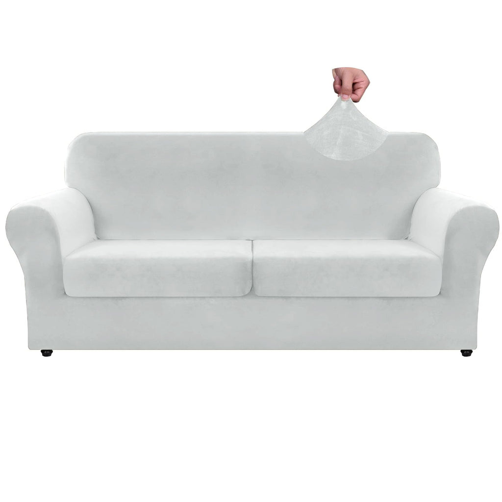 Znsayotx Oversized Velvet 3 Piece Couch Cover With 2 Extra Large Seat Cushion Covers Stretch Sofa Cover For 2 Cushion Couch Thick Soft Loveseat Sofa Slipcover (Silver Grey),71'-91'(2 Cushions)