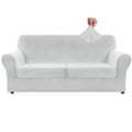 Znsayotx Oversized Velvet 3 Piece Couch Cover With 2 Extra Large Seat Cushion Covers Stretch Sofa Cover For 2 Cushion Couch Thick Soft Loveseat Sofa Slipcover (Silver Grey),71'-91'(2 Cushions)