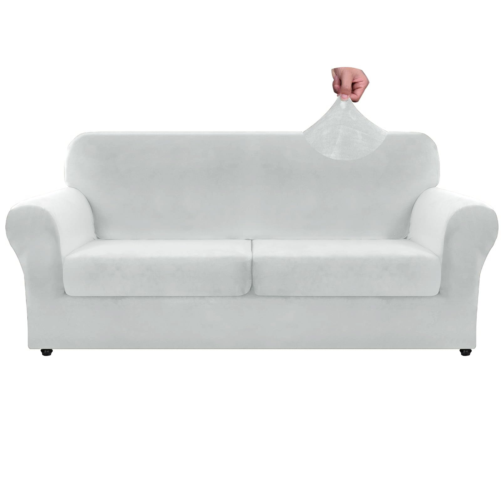 Znsayotx Oversized Velvet 3 Piece Couch Cover With 2 Extra Large Seat Cushion Covers Stretch Sofa Cover For 2 Cushion Couch Thick Soft Loveseat Sofa Slipcover (Silver Grey),71'-91'(2 Cushions)