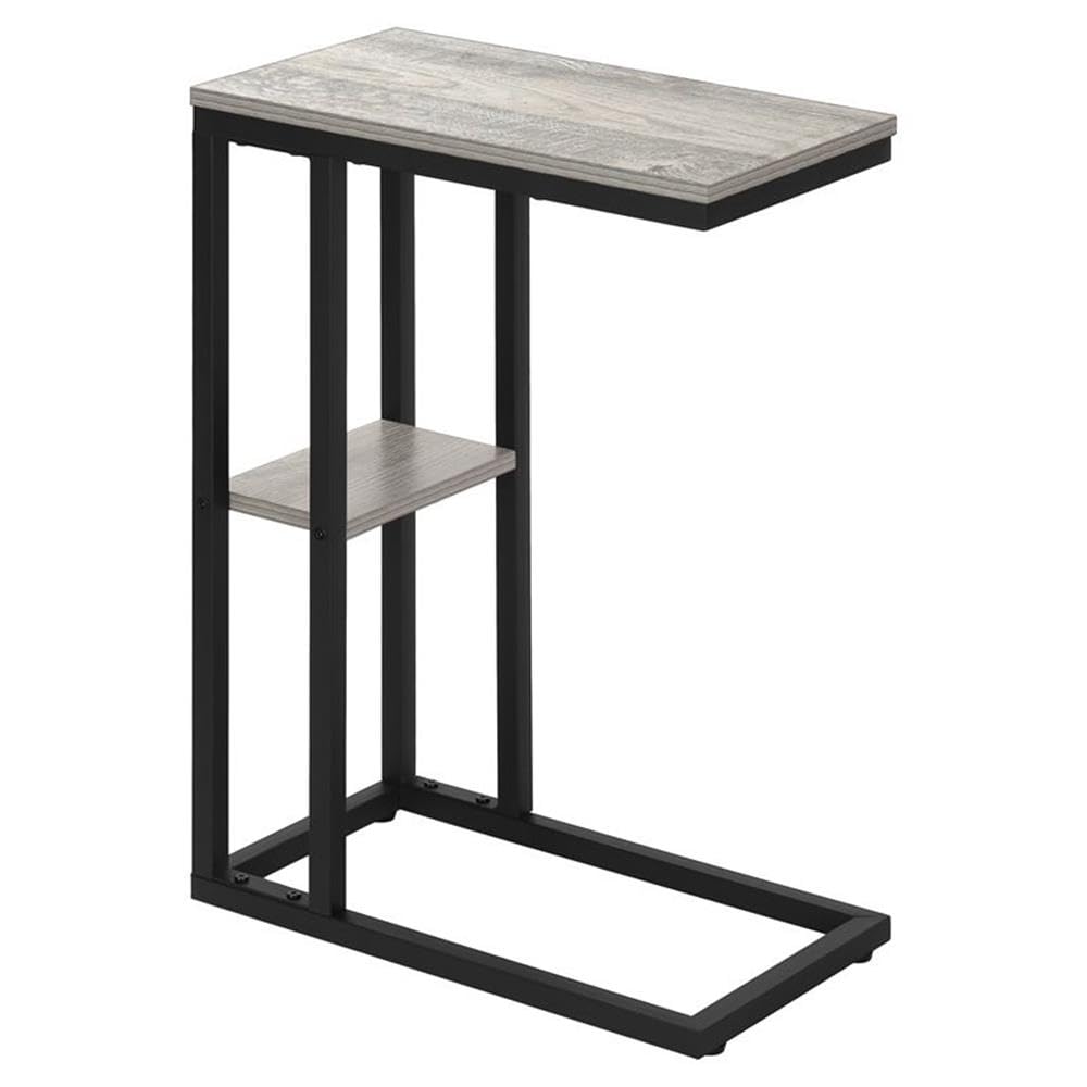 Monarch Specialties 3671 Accent Table, C-shaped, End, Side, Snack, Living Room, Bedroom, Metal, Laminate, Grey, Black, Contemporary, Modern Table-25, 18.25&quot; L x 10.25&quot; W x 25.25&quot; H