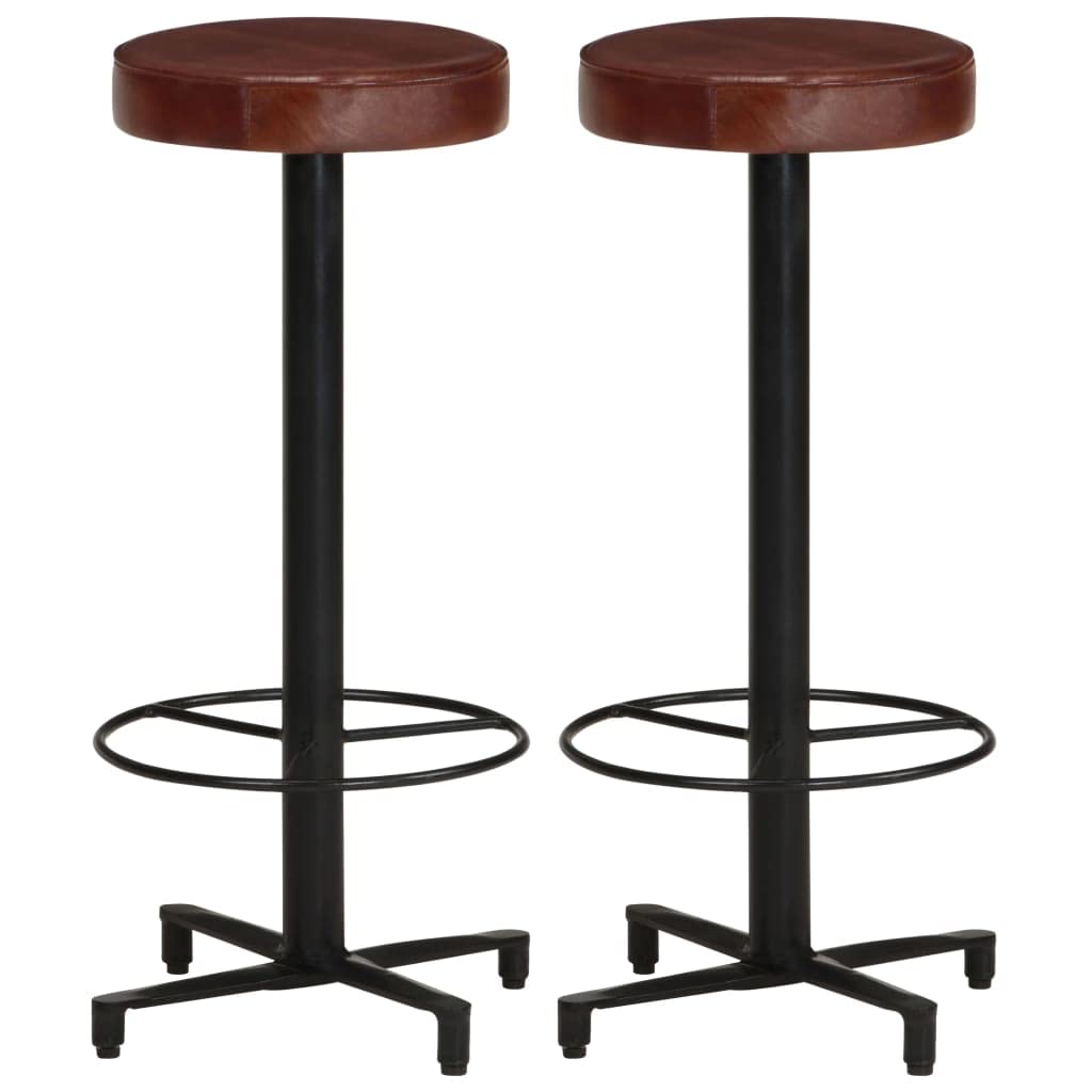 vidaXL Industrial Style Bar Stools - Set of 2, 30&quot; High, Brown Real Leather Seat, Powder-Coated Iron Frame