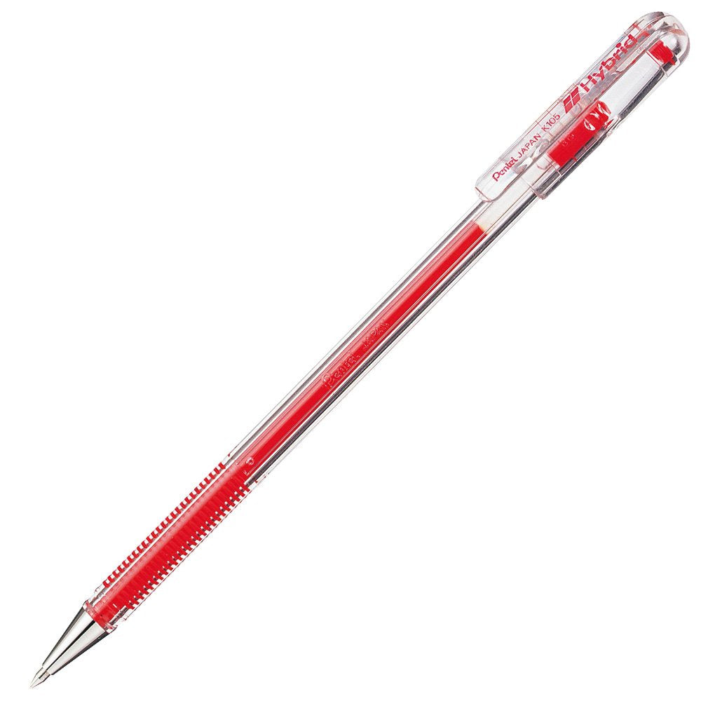 Pentel K105-Gb Hybrid Ballpoint Pen, 0.5 Red, Set Of 10