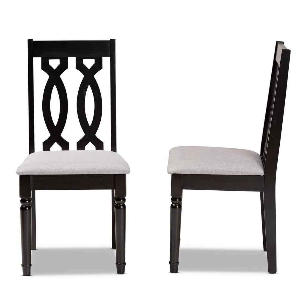 Baxton Studio Cherese Modern and Contemporary Grey Fabric Upholstered and Dark Brown Finished Wood 2-Piece Dining Chair Set