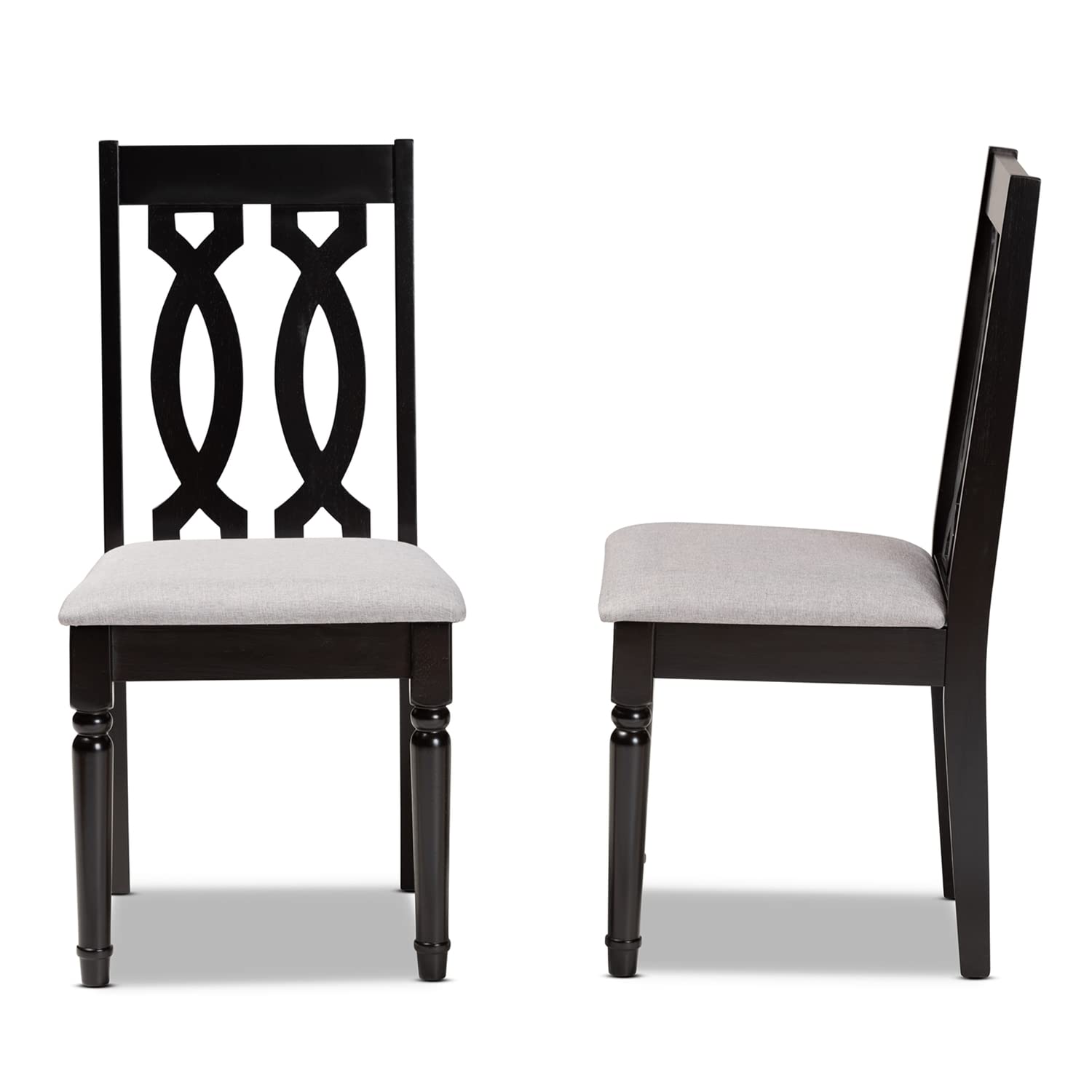 Baxton Studio Cherese Modern and Contemporary Grey Fabric Upholstered and Dark Brown Finished Wood 2-Piece Dining Chair Set