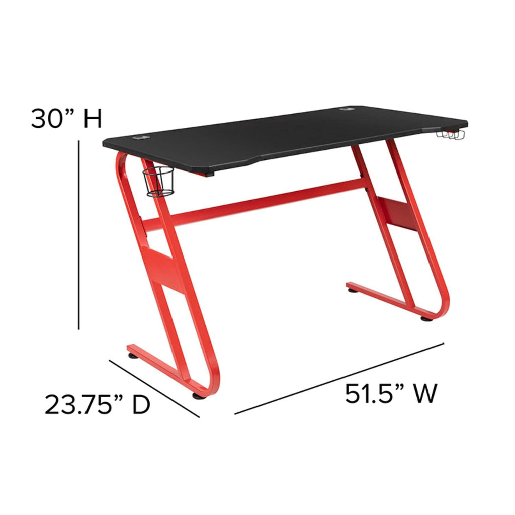 Flash Furniture Red Gaming Desk With Cup Holder/Headphone Hook & Black Reclining Back/Arms Gaming Chair With Footrest
