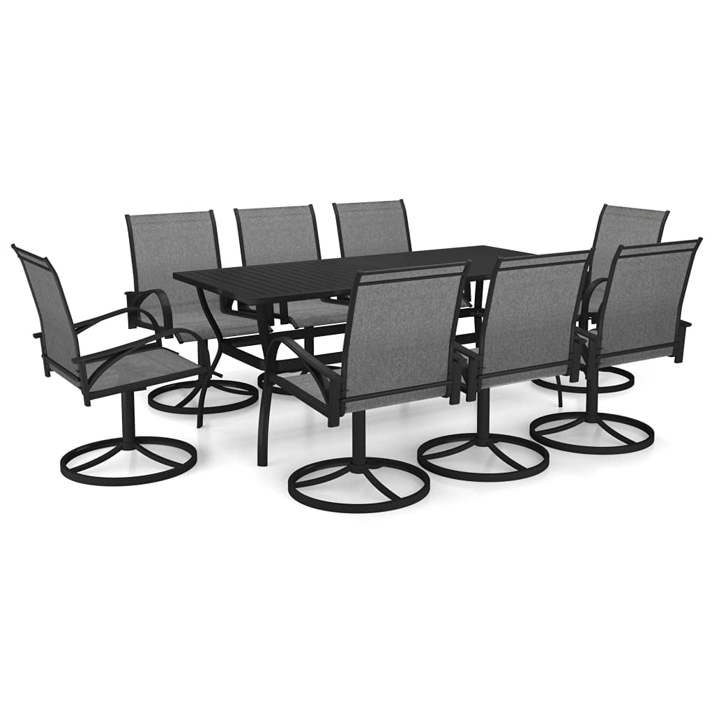 vidaXL 9-Piece Outdoor Dining Set with The Swivel Chair - Textilene and Powder-Coated Steel Patio Set - Anthracite Table and Gray Chairs