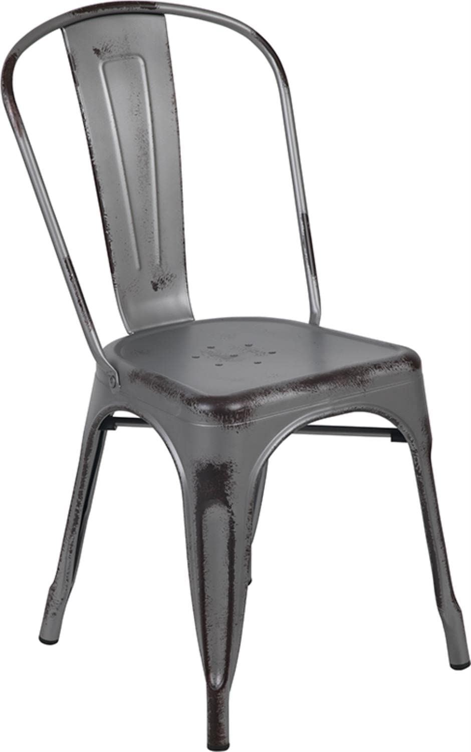 Flash Furniture Tenley Commercial Grade Distressed Silver Gray Metal Indoor-Outdoor Stackable Chair