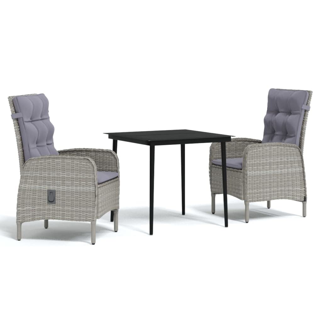 vidaXL 5-Piece Outdoor Patio Dining Set with Cushions, Gray and Black - PE Rattan Material | Powder-Coated Steel Frame | Ergonomic Chairs with Armrest | Easy Maintenance