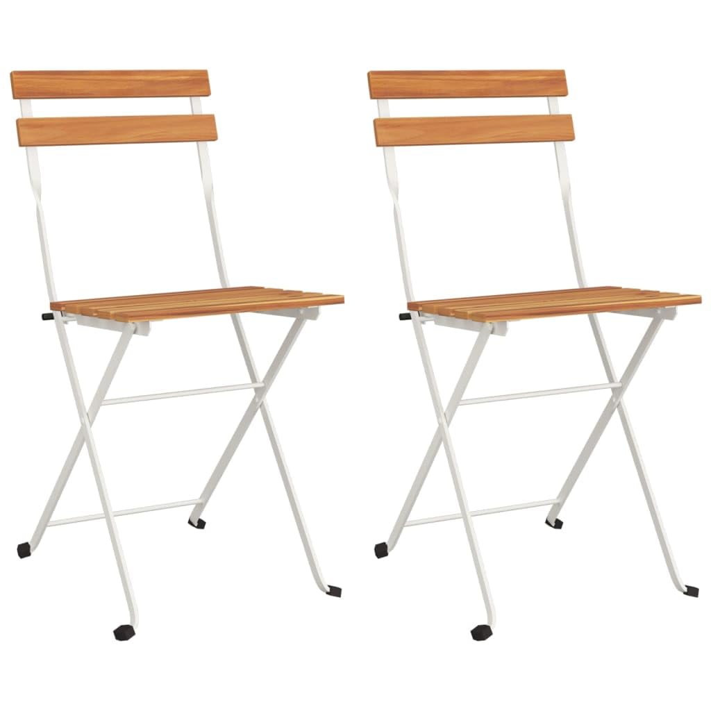 vidaXL Modern Acacia Wood and Steel Folding Bistro Chairs, Set of 2, Solid Wood Construction - Durable, Foldable, Perfect for Garden Terrace