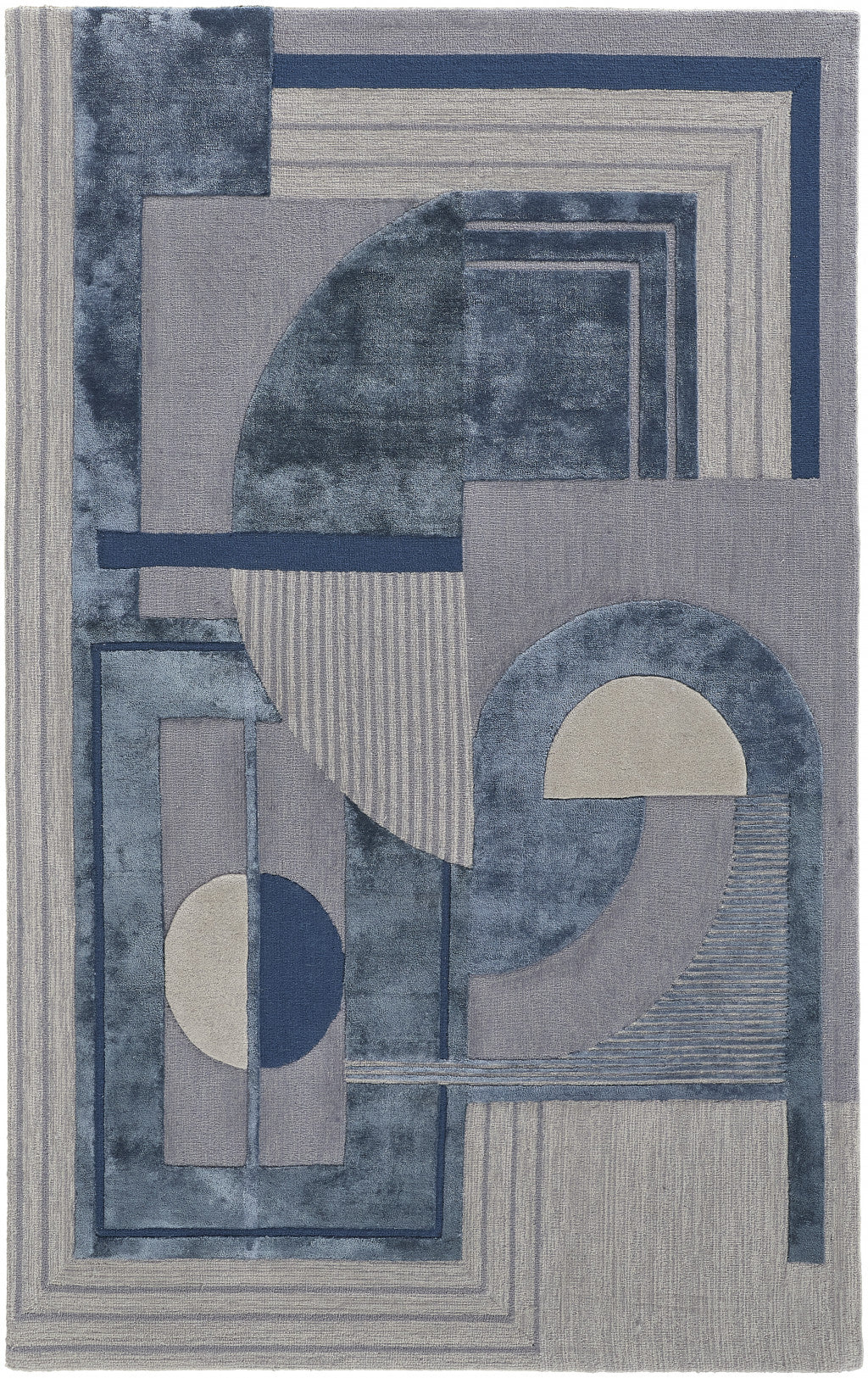 HomeRoots 515327 8 x 10 ft. Blue Ivory & Gray Wool Striped Hand Tufted Handmade Rectangle Area Rug
