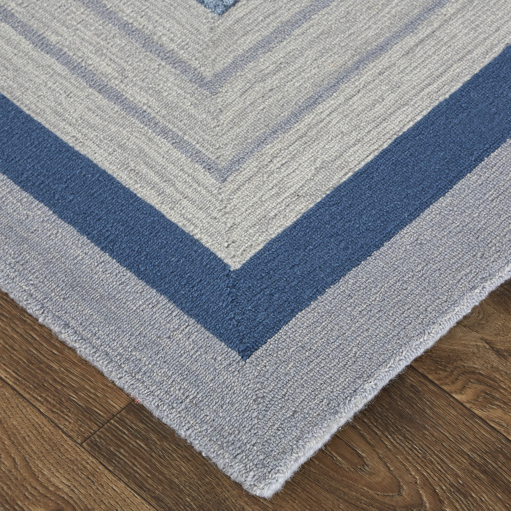 HomeRoots 515327 8 x 10 ft. Blue Ivory & Gray Wool Striped Hand Tufted Handmade Rectangle Area Rug