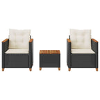 vidaXL 3-piece Bistro set with cushions poly rattan and acacia wood black