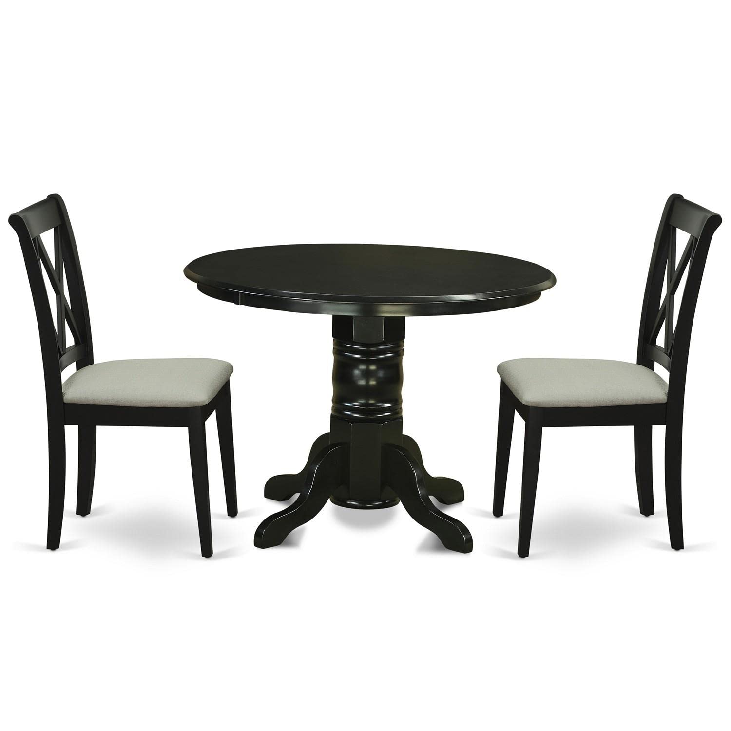 East West Furniture Shcl3-Blk-C 3 Piece Modern Dining Table Set Contains A Round Kitchen Table With Pedestal And 2 Linen Fabric Kitchen Dining Chairs, 42X42 Inch, Black