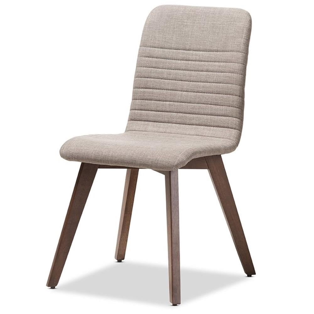 Baxton Studio Sugar Mid-Century Modern Light Grey Fabric Upholstered Walnut Wood Finished 5-Piece Dining Set