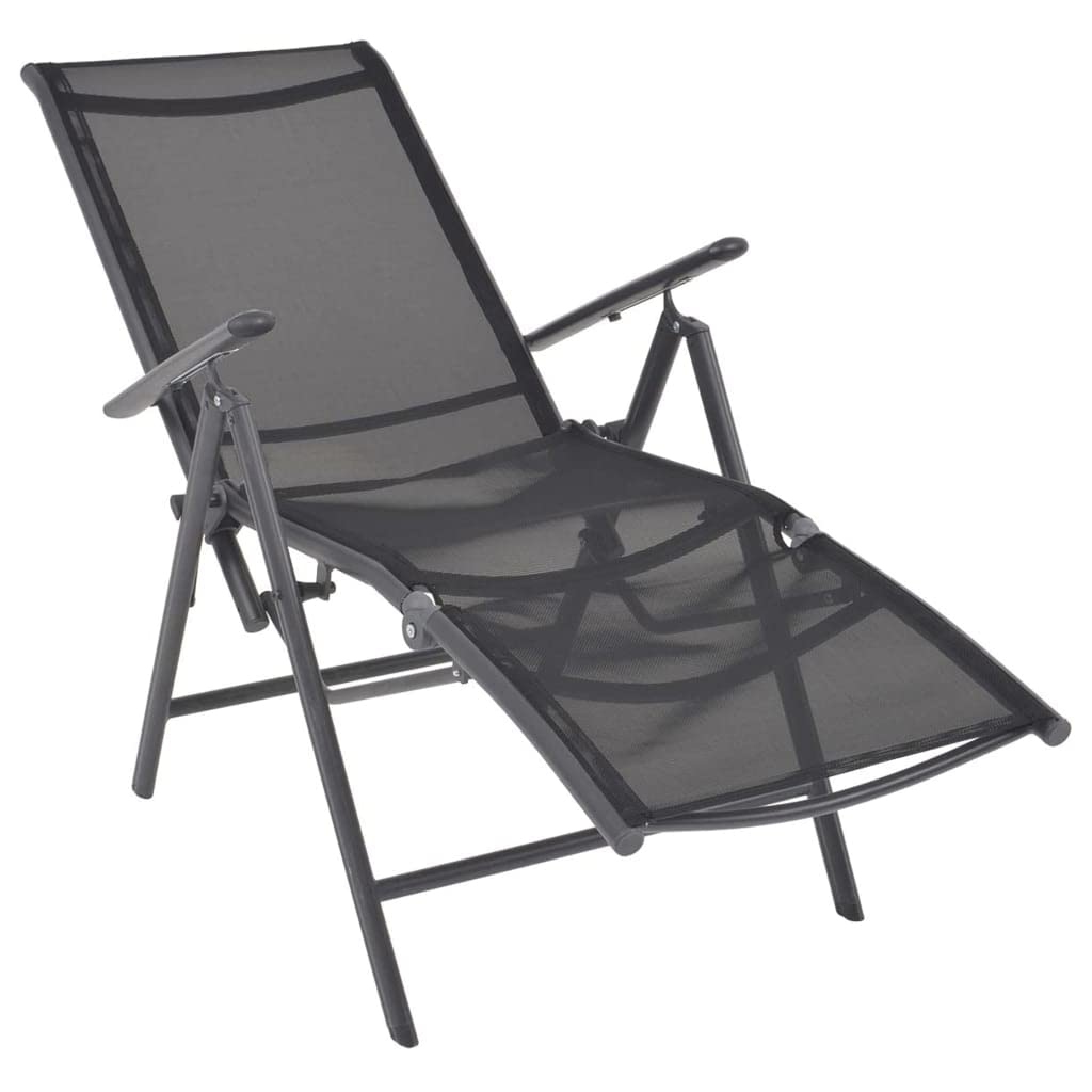 vidaXL Outdoor Reclining Deck Chair - 100% Aluminum Frame with Weather-Resistant Textilene Fabric and Adjustable Backrest, Foldable for Space-Saving Purpose - Black