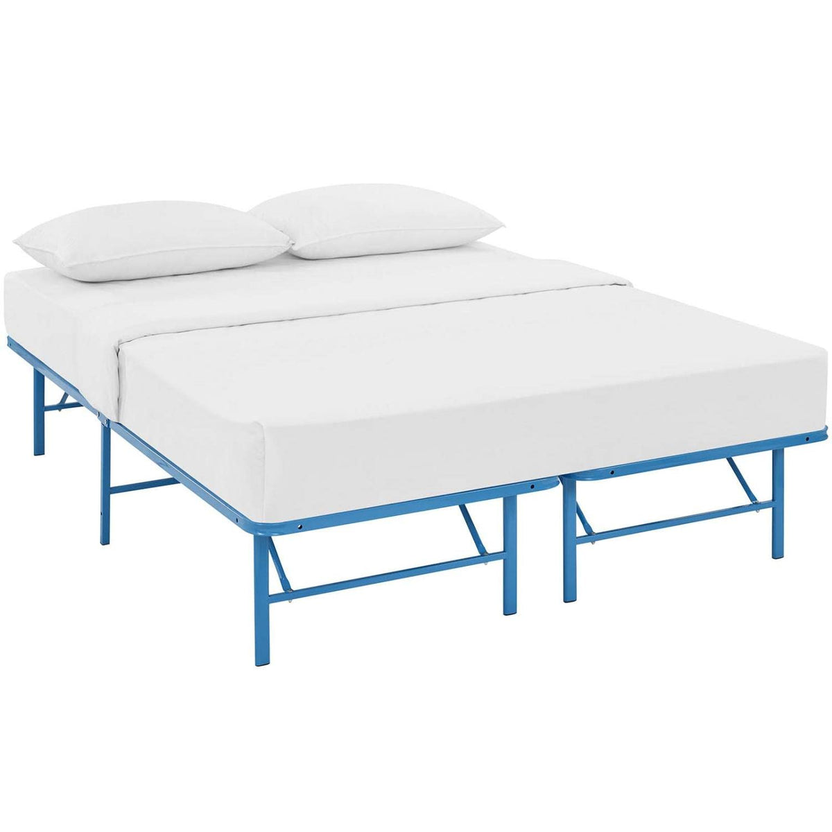 Modway Horizon Replaces Box Spring-Folding Metal Mattress Bed Frame, Queen, Light Blue