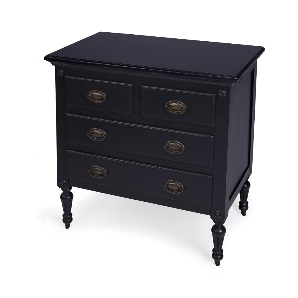 HomeRoots Mango Wood Solids, MDF, Mindi Veneer, Bronze Easterbrook Black 4 Drawer Chest